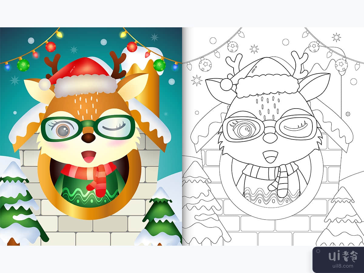 coloring book with a cute deer christmas characters 