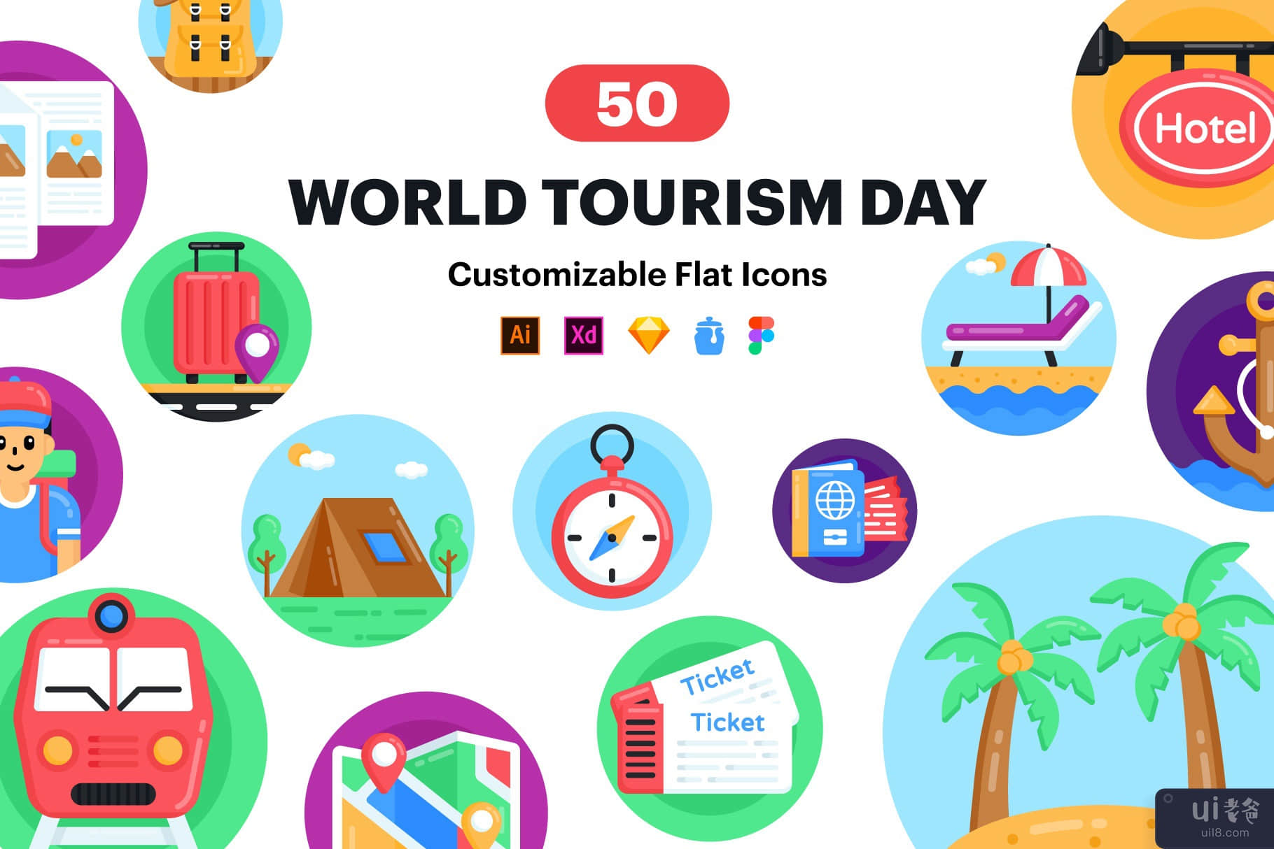 50 个世界旅游日图标(50 World Tourism day Icons)插图4