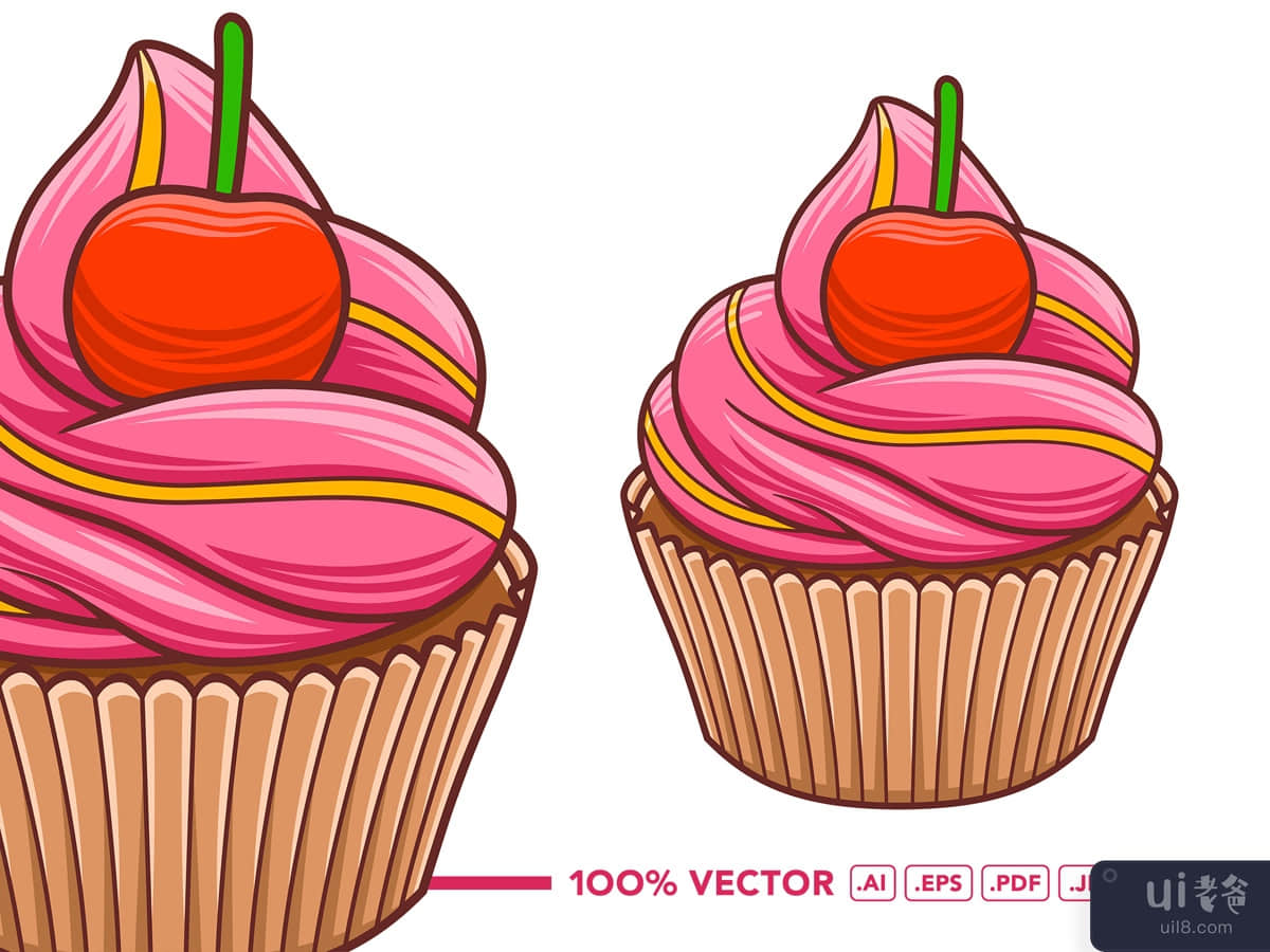 Cup Cakes Vector in Flat Design Style