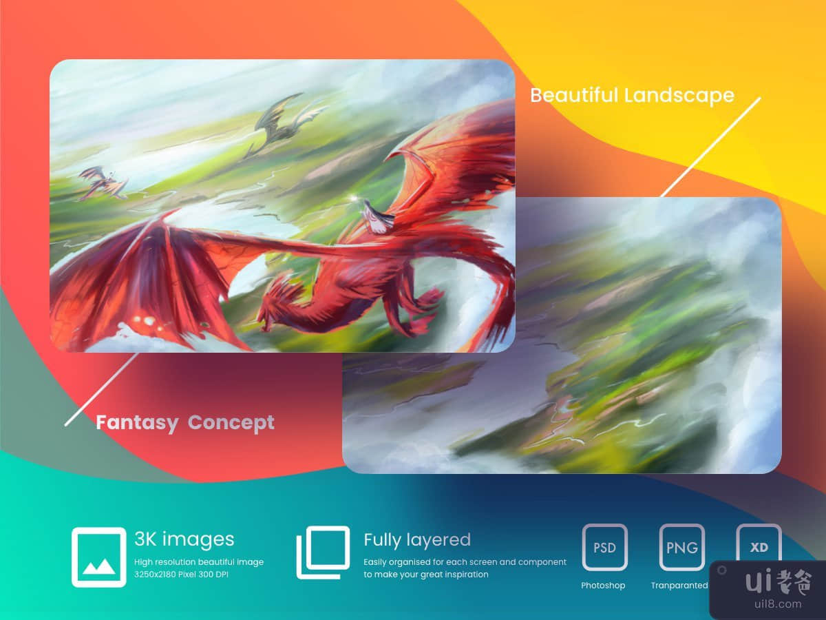 幻想背景的概念艺术景观和龙(Concept art landscape and dragon for fantasy background)插图5