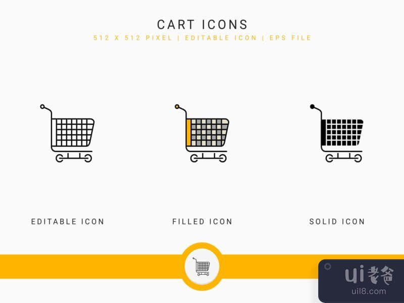 Cart icons set vector illustration with solid icon line style