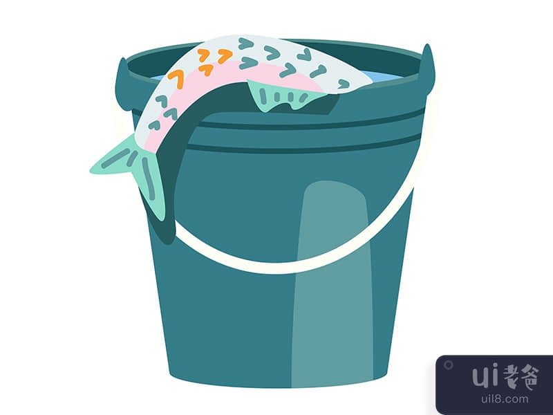 Bucket with fish semi flat color vector object