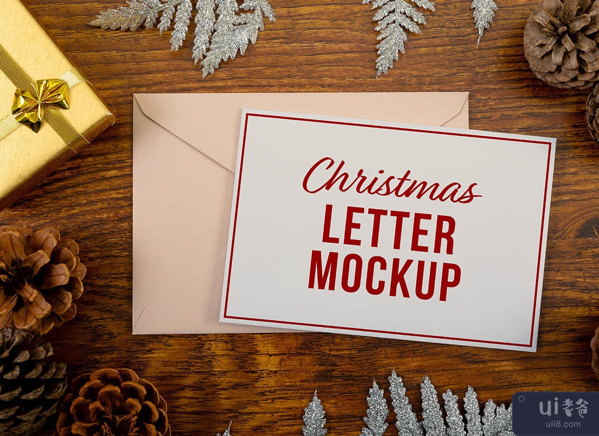 圣诞笔记本电脑和字母样机套装(Christmas Laptop & Letter Mockup Set)插图3