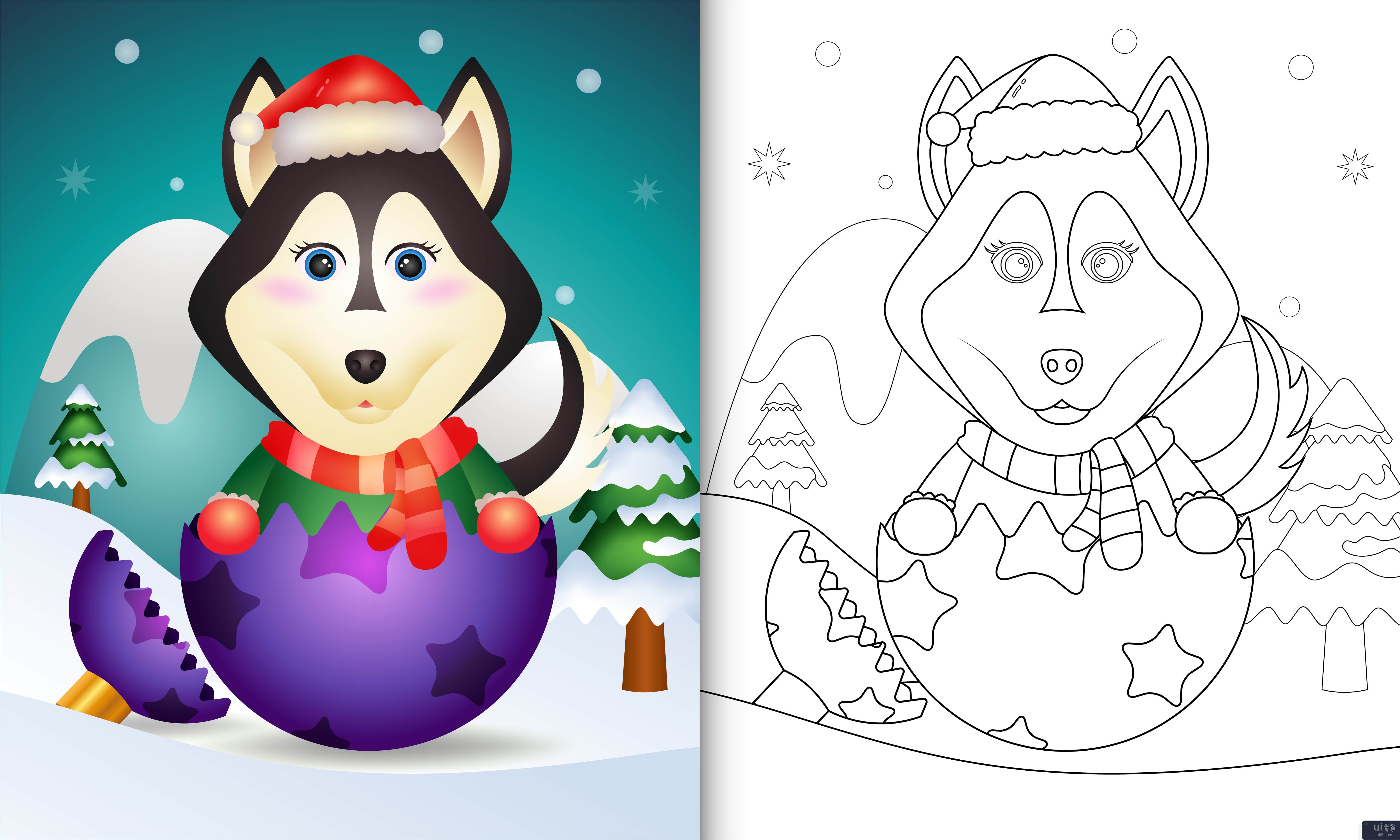 带着可爱的哈士奇狗的孩子们的图画书(coloring book for kids with a cute husky dog)插图2