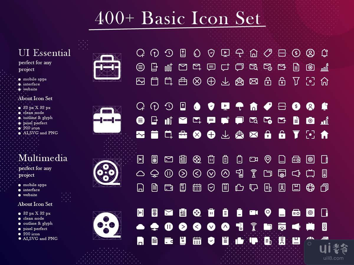 400 基本图标包 UI 基本和多媒体(400 Basic icon pack UI Essential and multimedia)插图2