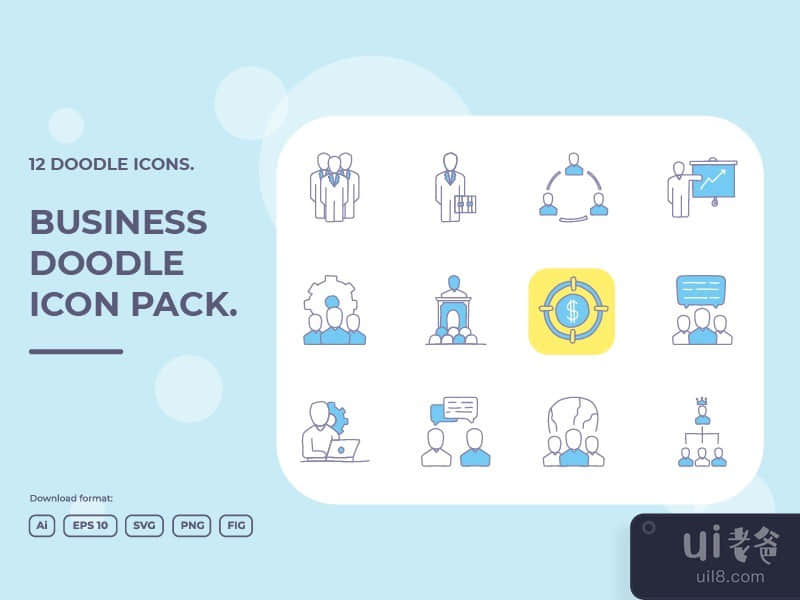 12 business teamwork doodle illustrations icon set