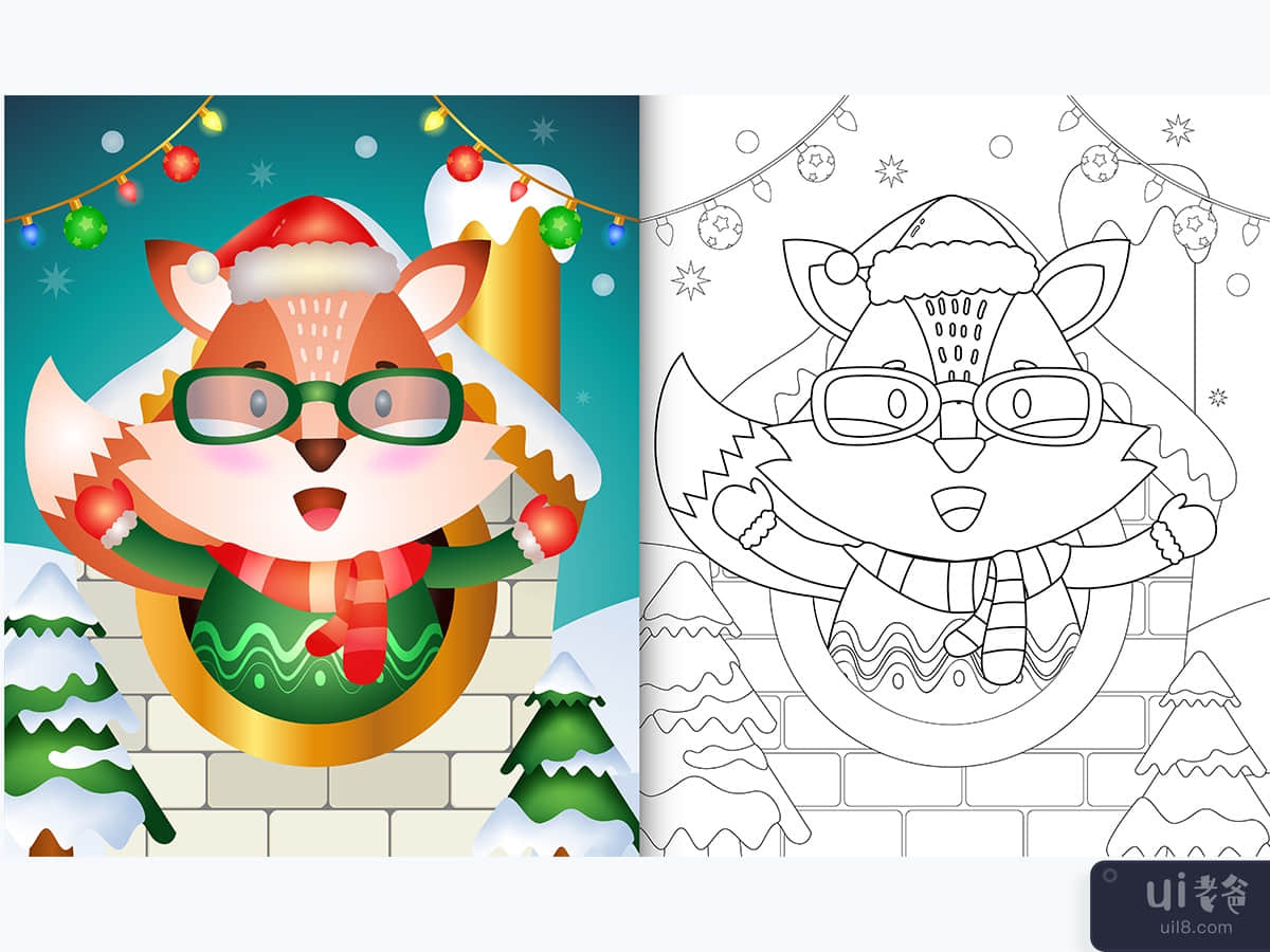 coloring book with a cute fox christmas characters collection 