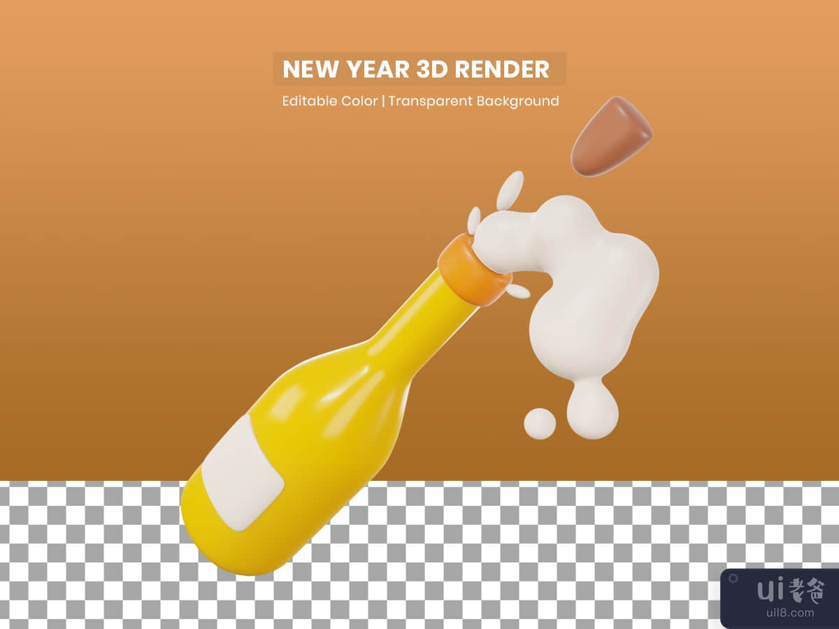 Champagne Happy New Year Party 3D Render Illustration