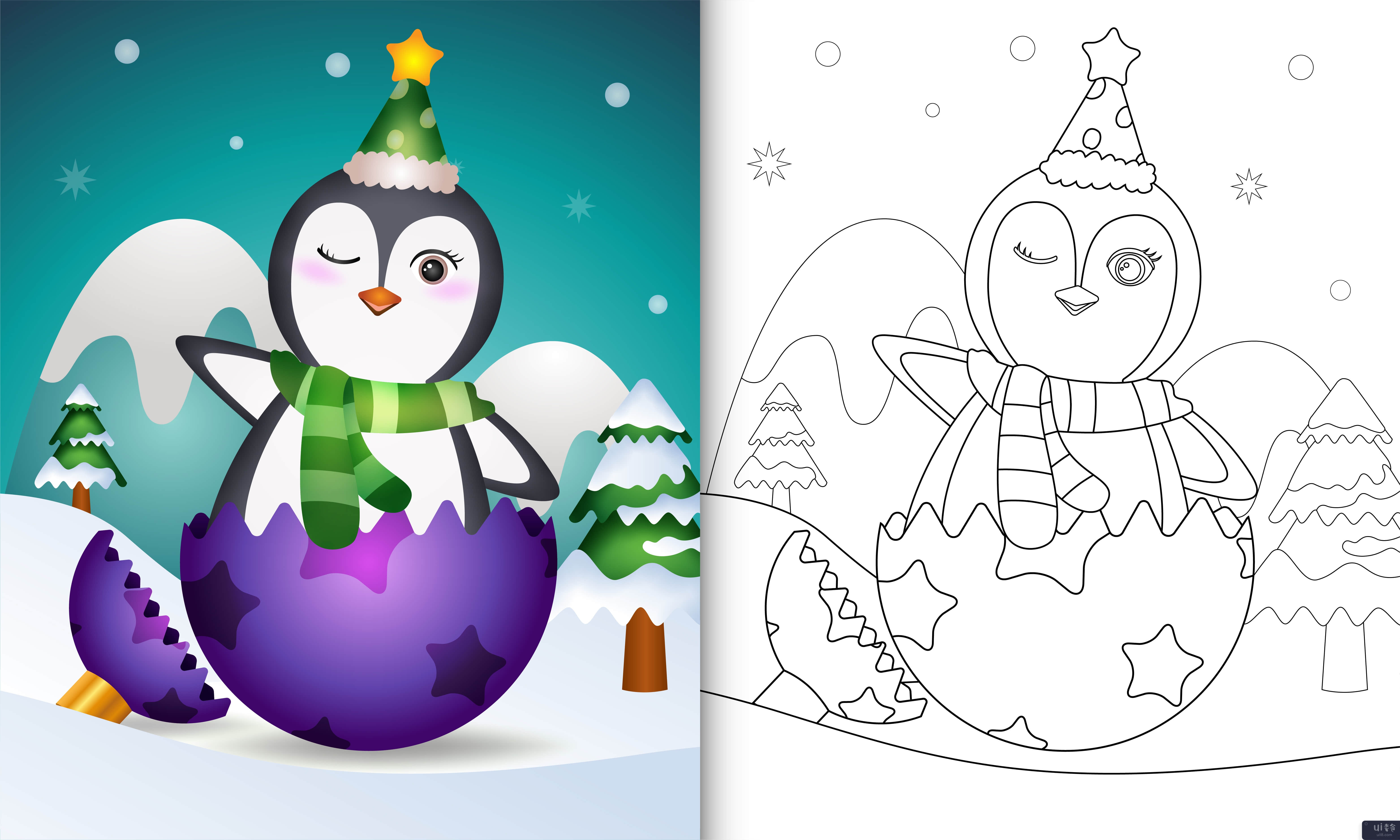 孩子们的图画书有一只可爱的企鹅(coloring book for kids with a cute penguin)插图2