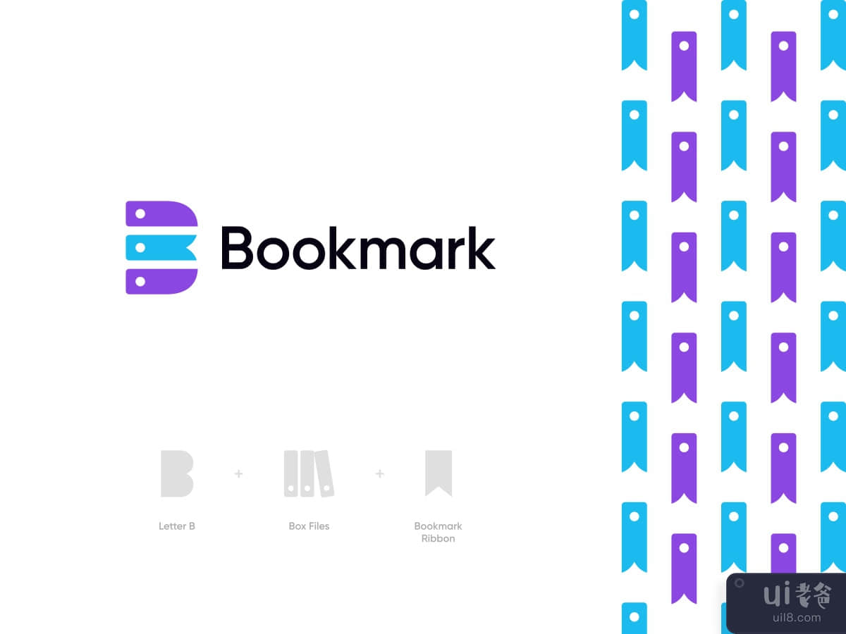 Bookmark Logo Design: Letter B + Box Files + Bookmark Ribbon
