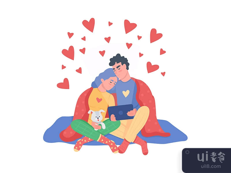 Couple watching movie semi flat color vector characters