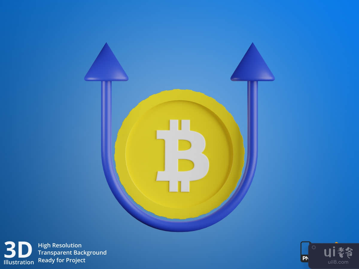 Bitcoin Up Rate - Cyptocurrency Mining 3Dd Illustration