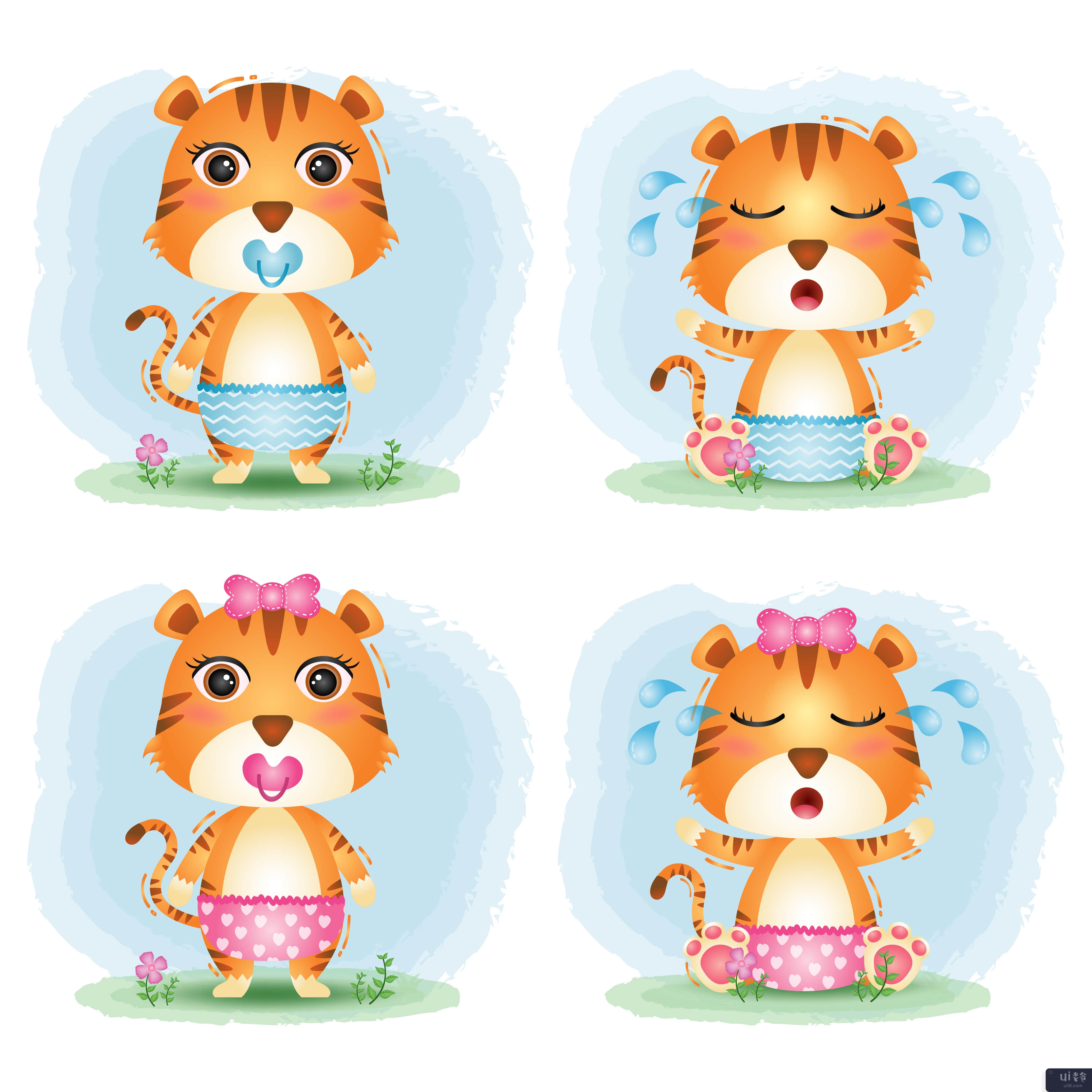 儿童风格的可爱小老虎系列(cute baby tiger collection in the children's style)插图2