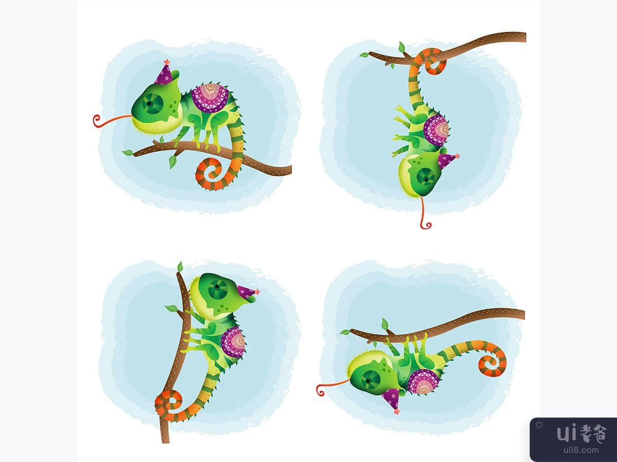 可爱的变色龙系列与民族服装(cute chameleons collection with ethnic costume)插图2