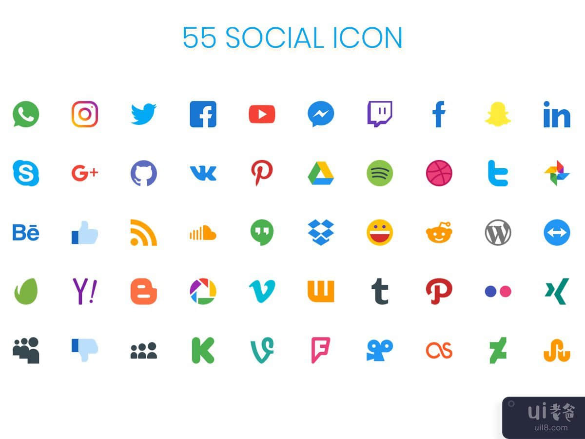 55 Social Media logo collection