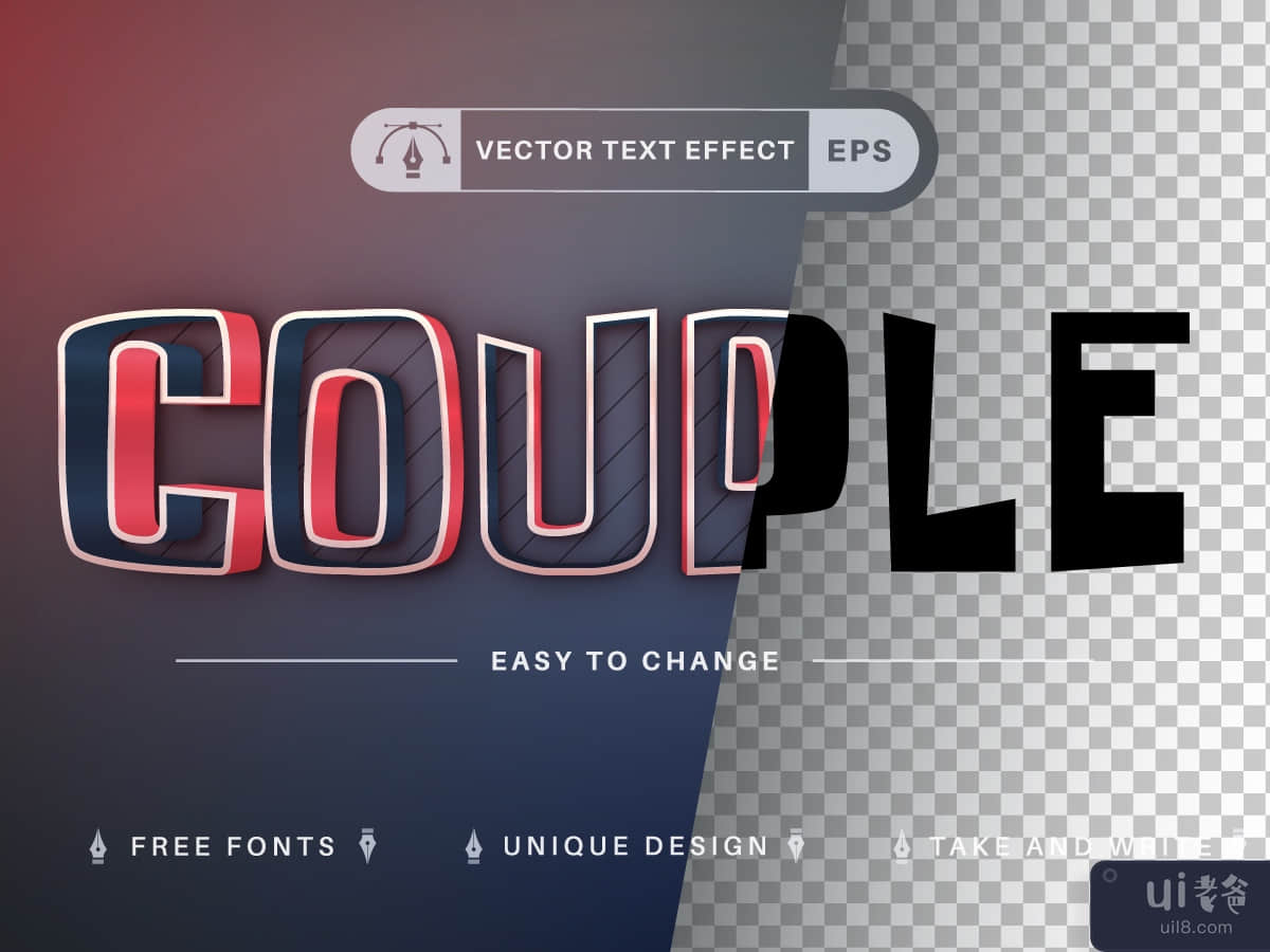 Blue Red - Editable Text Effect, Font Style