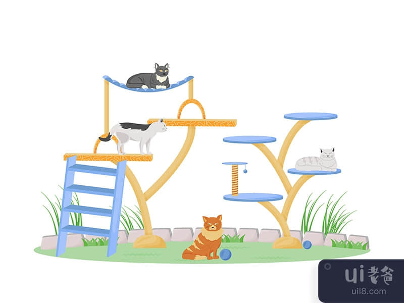 Cats on play tower flat color vector character