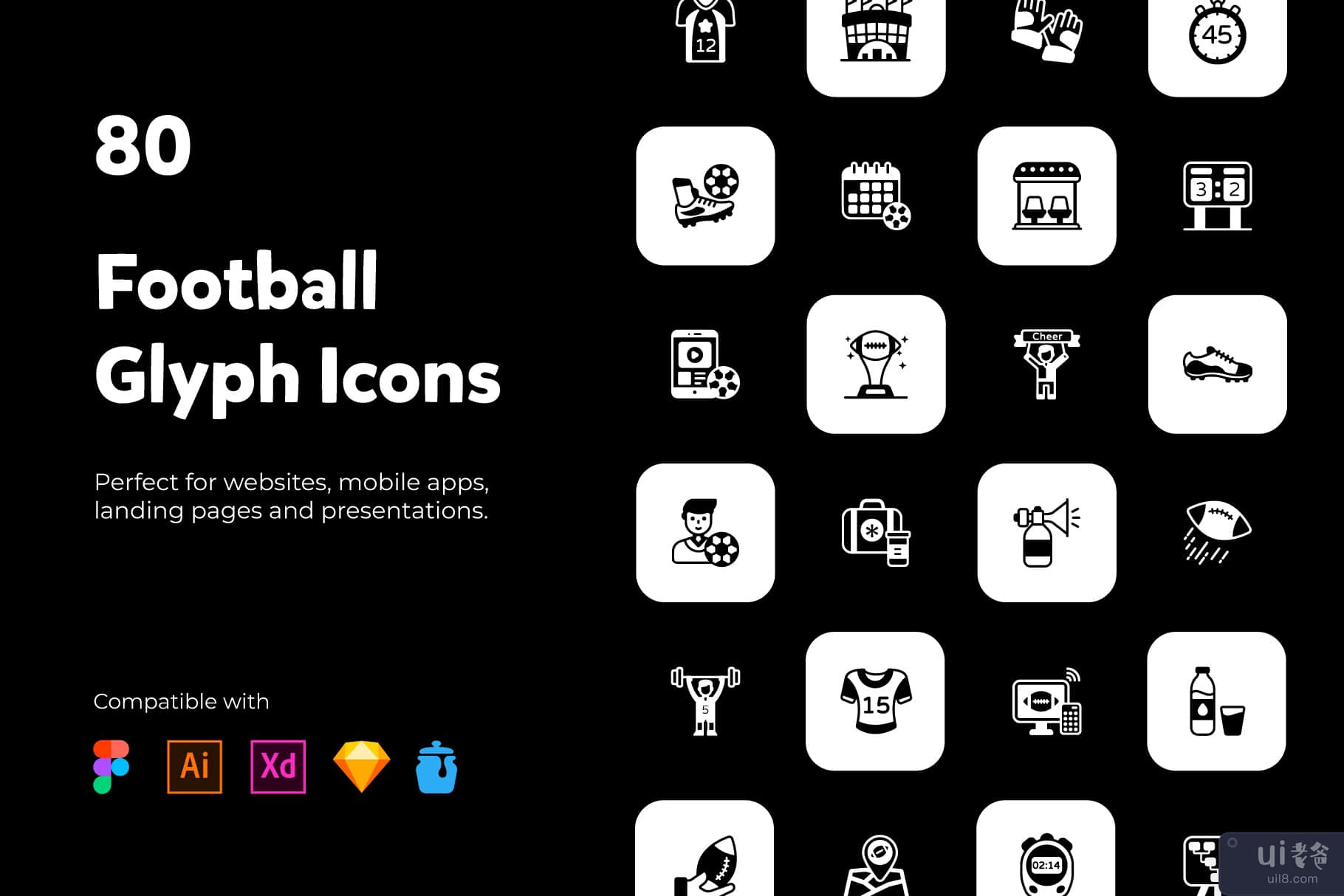 80 个足球字形图标(80 Football Glyph Icons)插图8