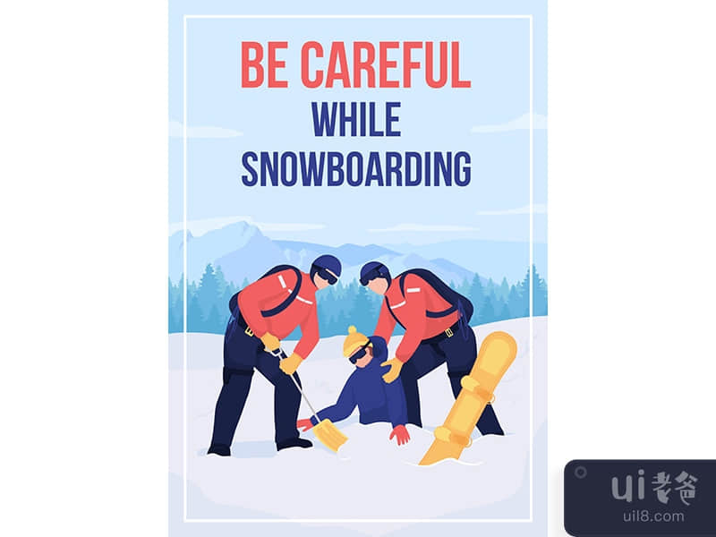 Avalanche rescue poster flat vector template
