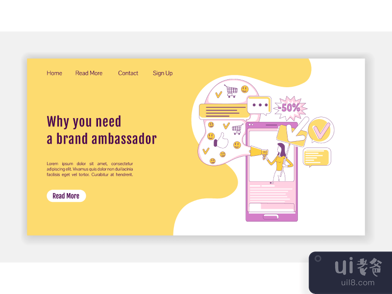 Brand ambassador landing page flat silhouette vector template