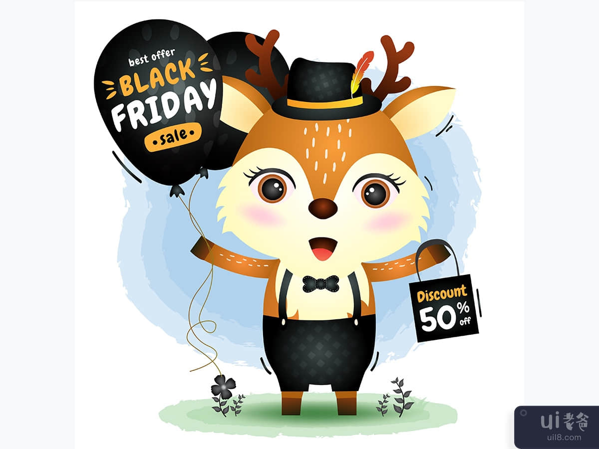 Black friday sale with a cute deer hold balloon promotion