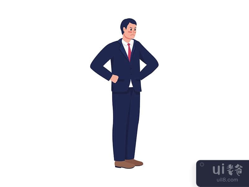 Angry boss in suit semi flat color vector character