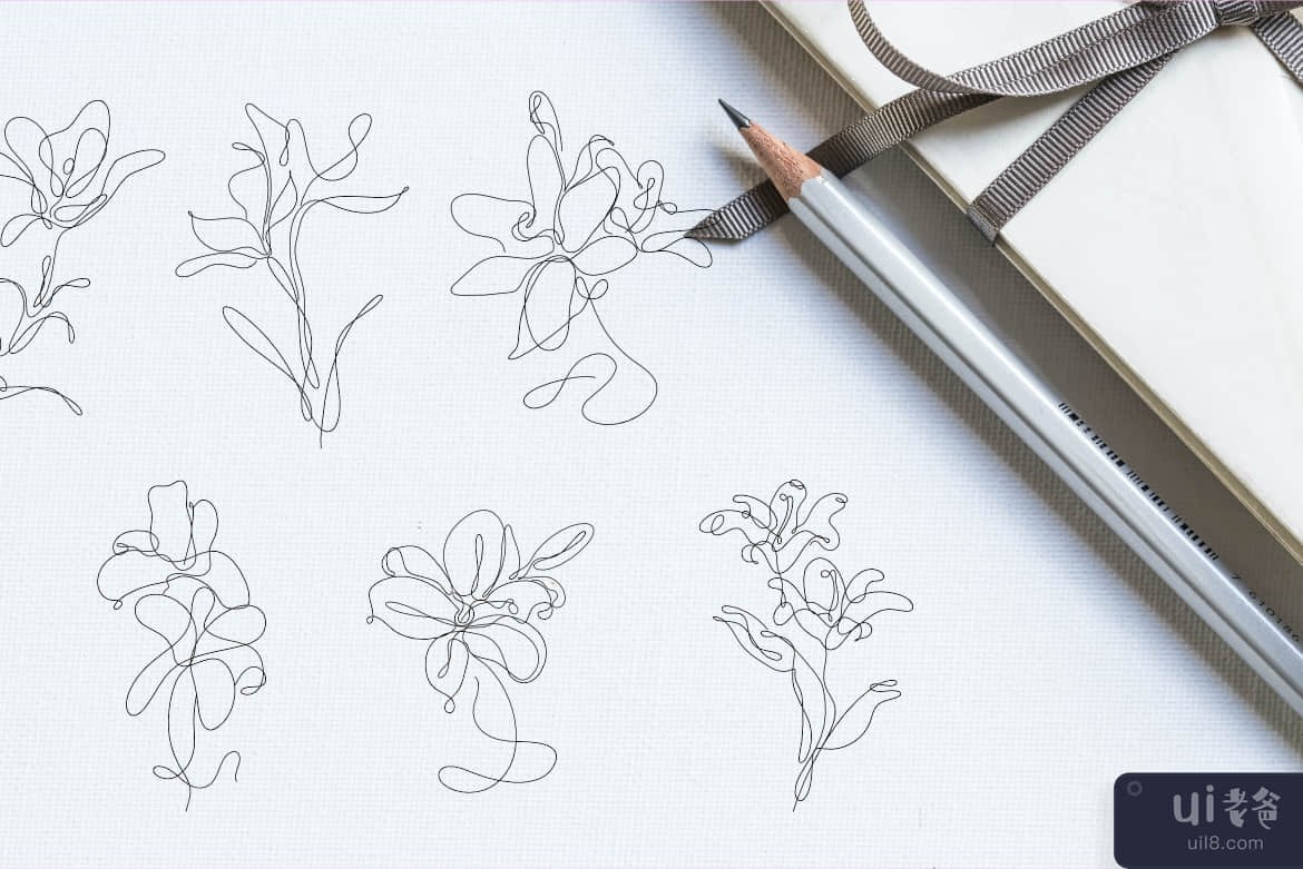 抽象花百合单线艺术绘画奇异美学极简主义(Abstract Flower Lily one line art drawing singulart aesthetic minimalist)插图5