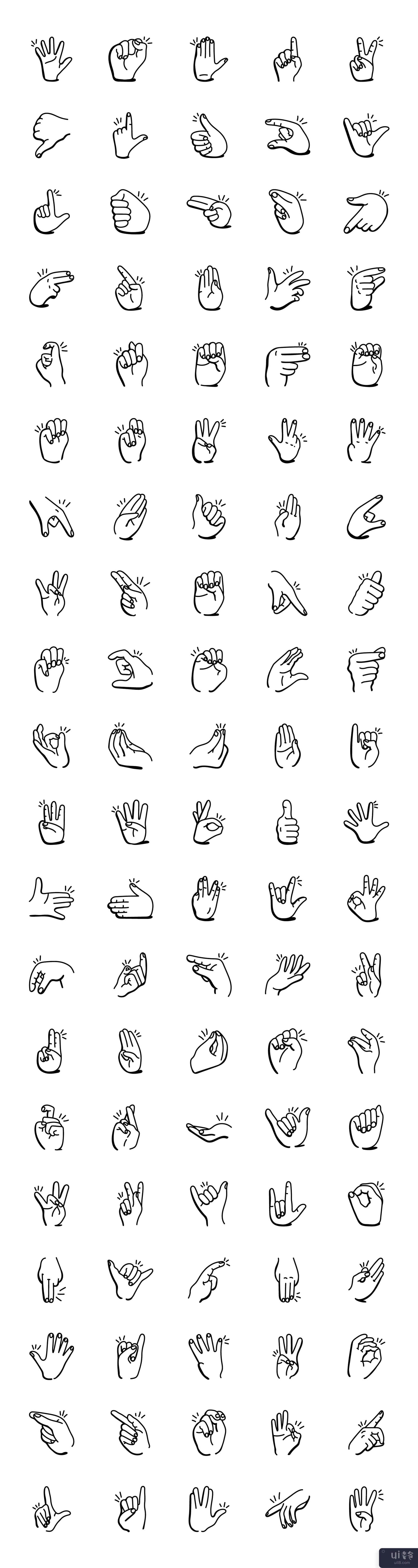 涂鸦手语图标的集合(Collection of Doodle Sign Language Icons)插图2