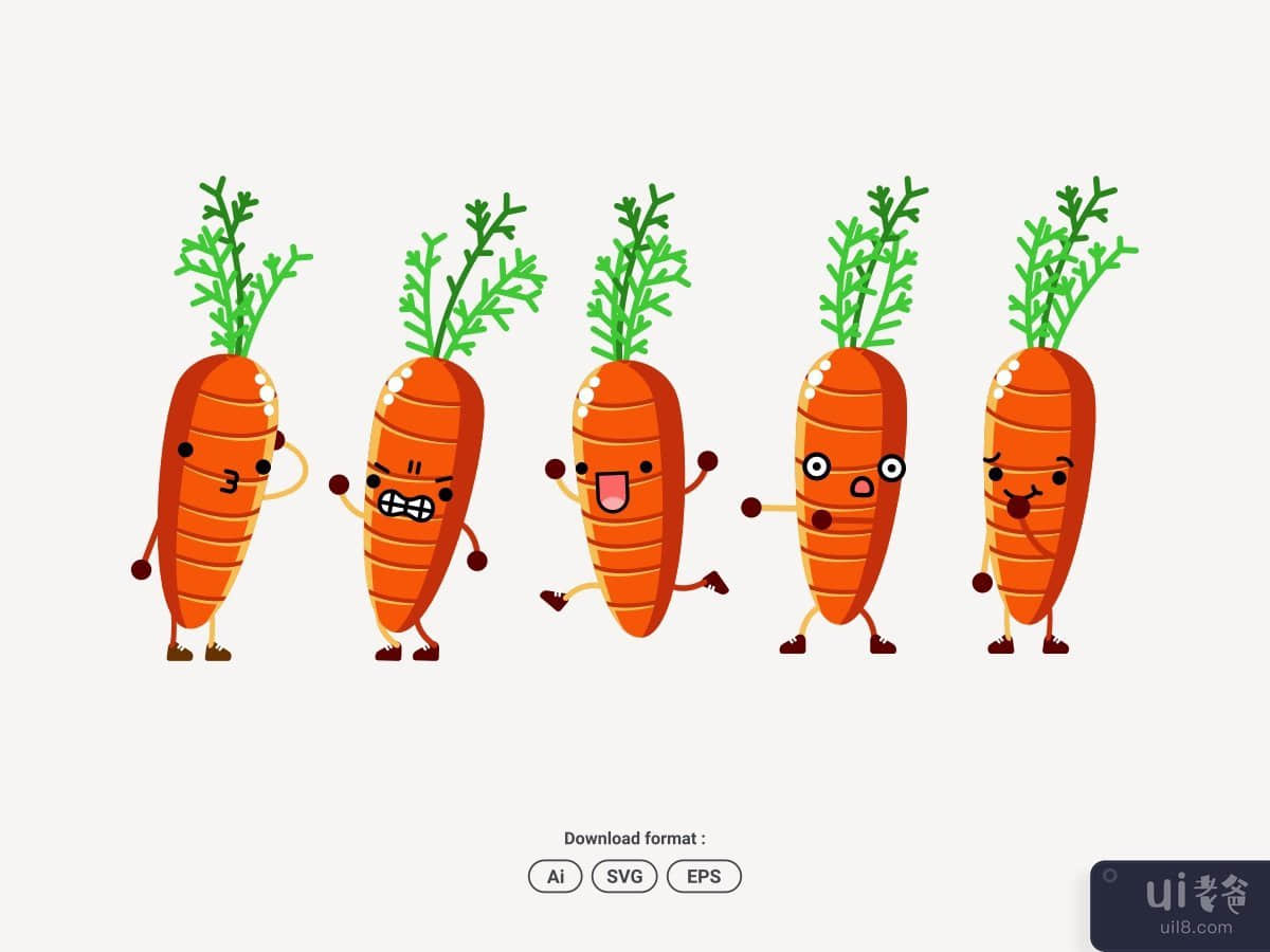 可爱的胡萝卜字符集表达标志吉祥物图标(Cute Carrot Character Set Expression Logo Mascot Icon)插图2