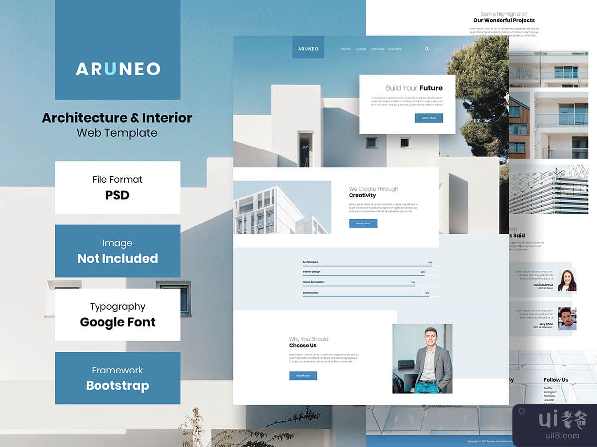 ARUNEO - Architecture & Interior Web Landing Page Psd Template