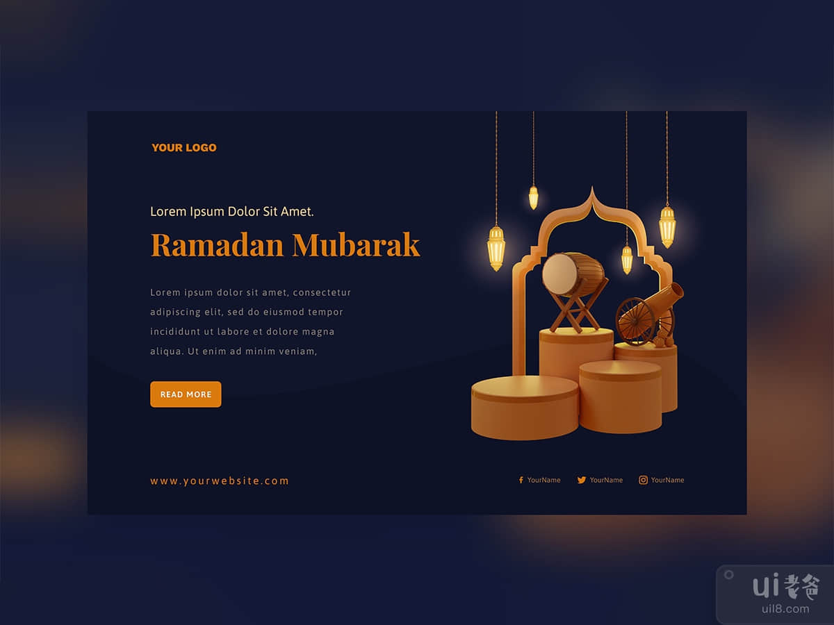 3d render - Ramadan mubarak decoration gold arabic lantern festival