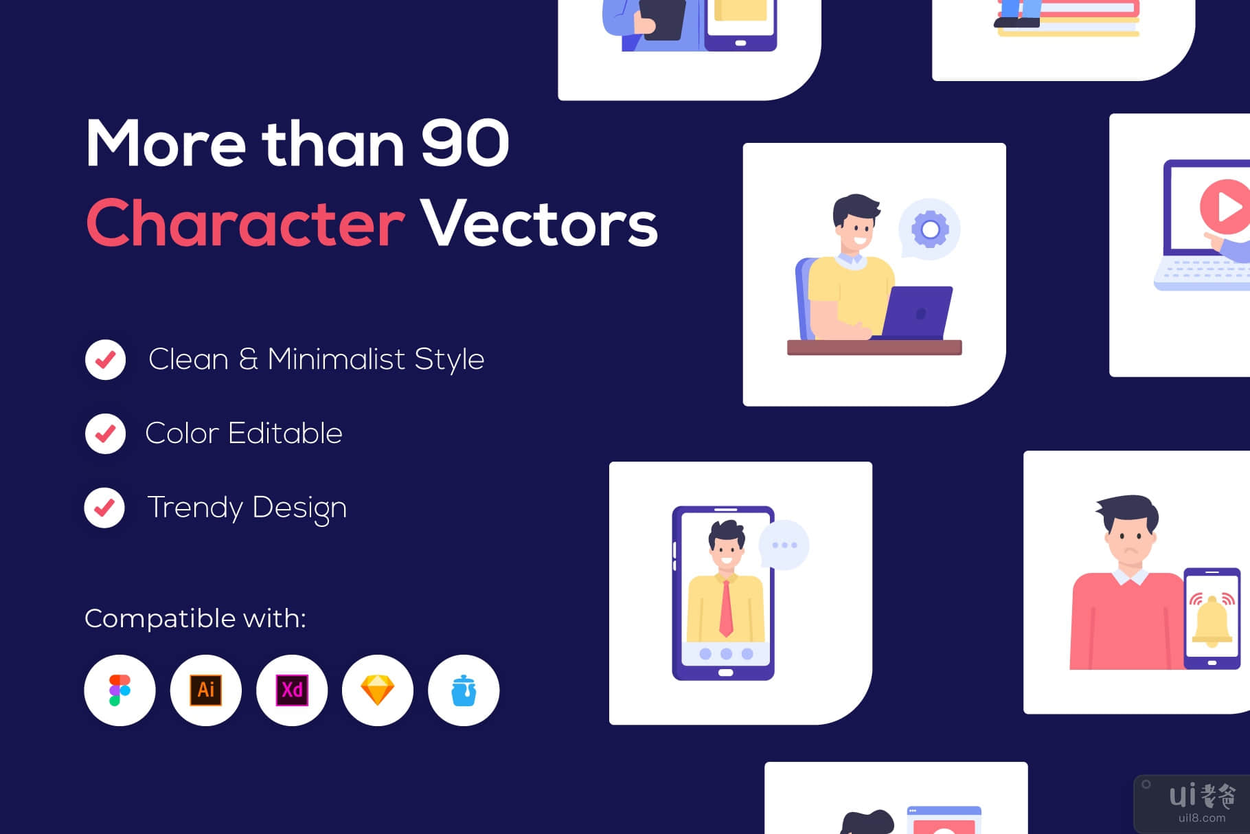 100 个电子学习字符矢量图标(100 E-Learning Character Vector Icons)插图8