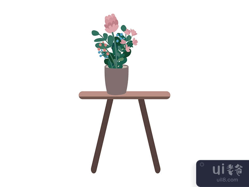 Coffee table with houseplant semi flat color vector object