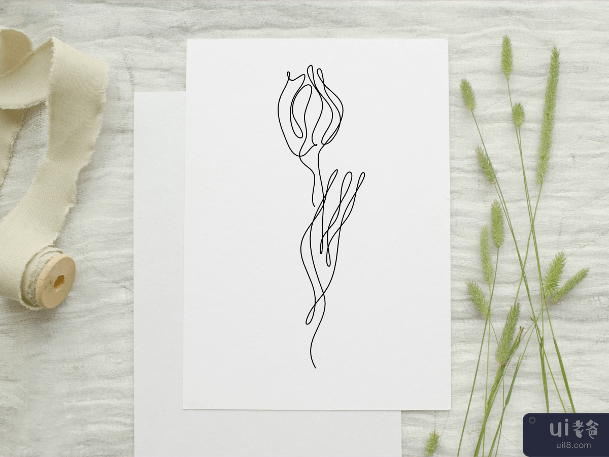 抽象花卉郁金香连续线画艺术奇异美学简单(Abstract Flower Tulip continuous line drawing art singulart aesthetic simple)插图2