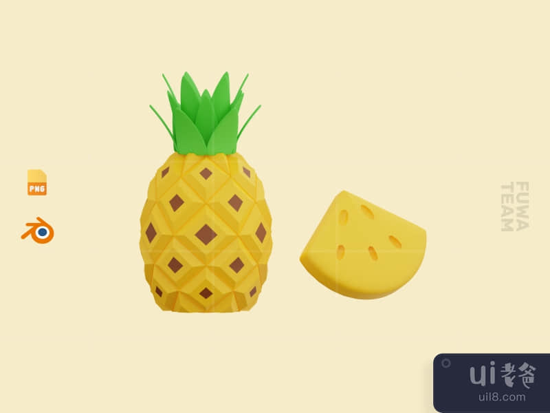 Cute 3D Fruit Illustration Pack - Pineapple (front)