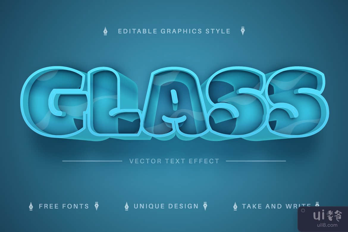 蓝色玻璃 - 可编辑的文本效果，字体样式(Blue Glass - Editable Text Effect, Font Style)插图3