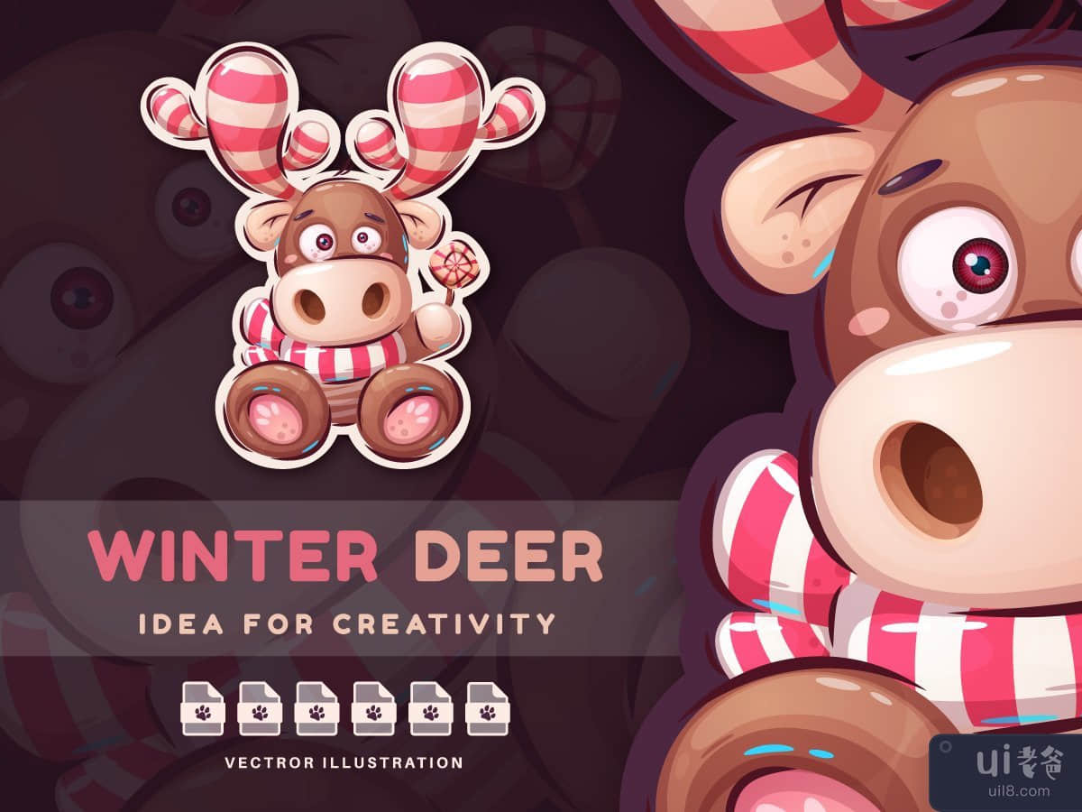 Crazy Deer With Sweet Candy - Cute Sticker