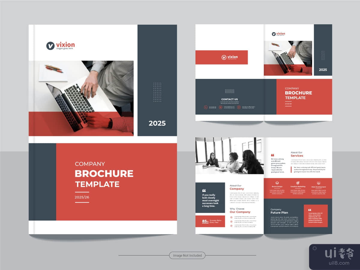 Clean corporate bi fold business brochure design template in A4 format.