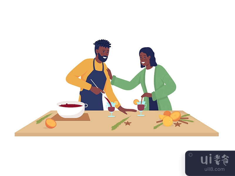 Couple make spiced wine semi flat color vector characters