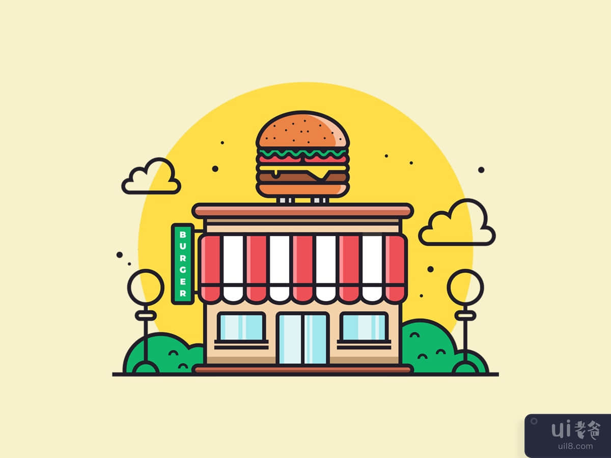 Burger or fast food restaurant illustration concept