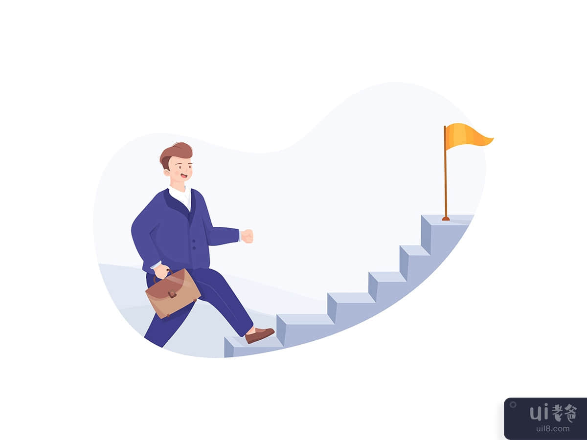 Businessman Character Running Up Stairway to the Top
