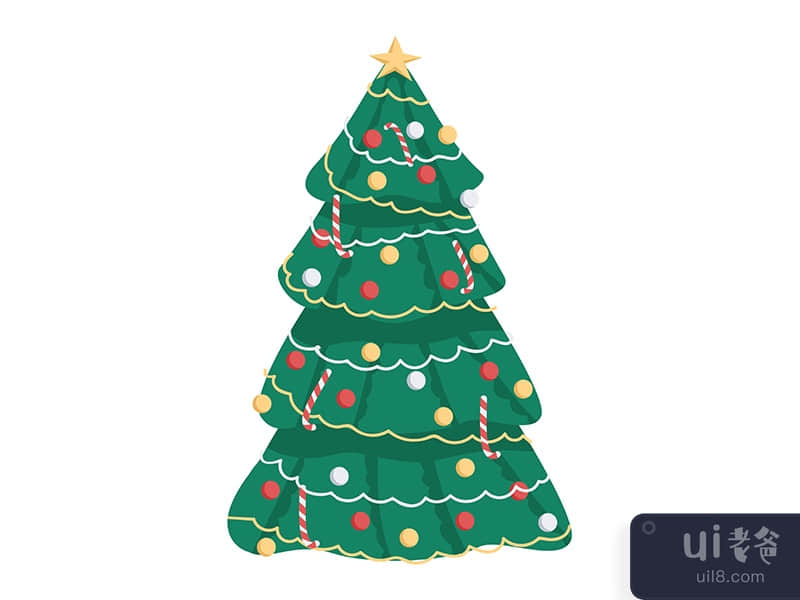 Christmas tree semi flat color vector object