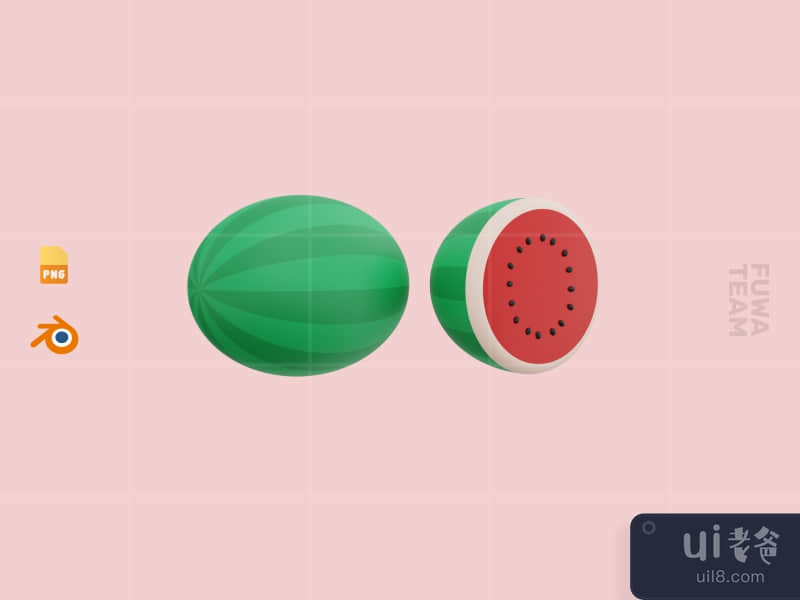 Cute 3D Fruit Illustration Pack - Watermelon (front)