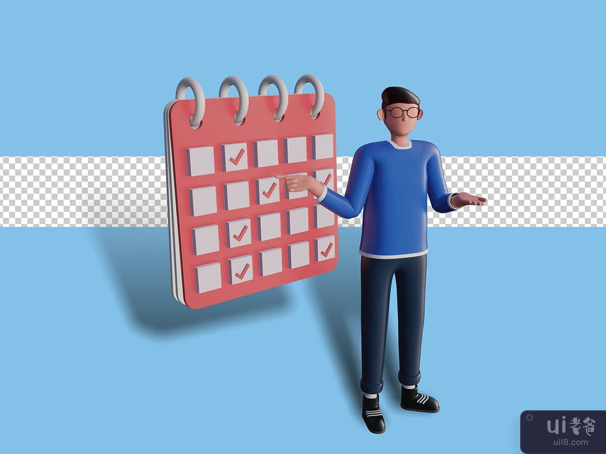 3d character illustration Time management concept for landing page. premium psd