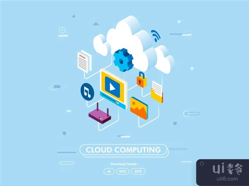 Cloud computing concept isometric
