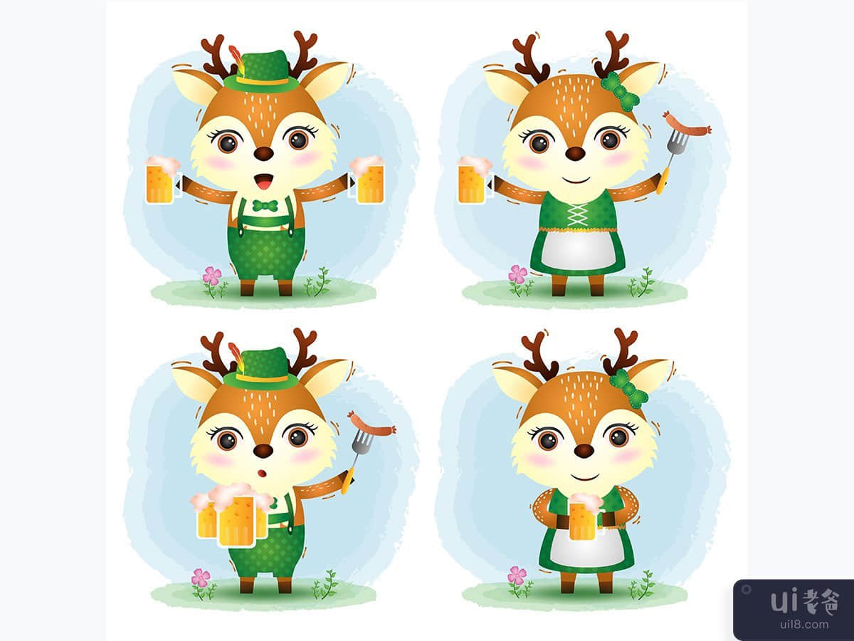一对可爱的鹿夫妇，穿着传统的慕尼黑啤酒节礼服(a cute deer couple with traditional oktoberfest dress)插图2