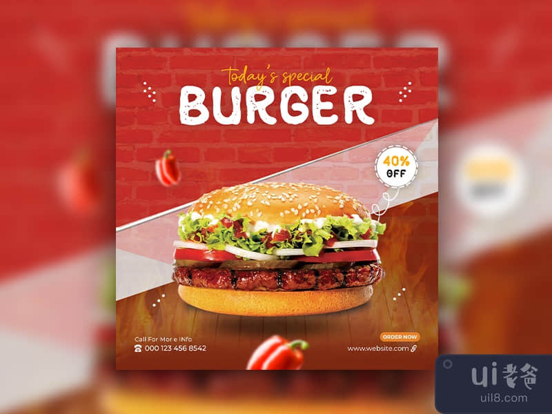 Burger food menu promotion social media and instagram post template