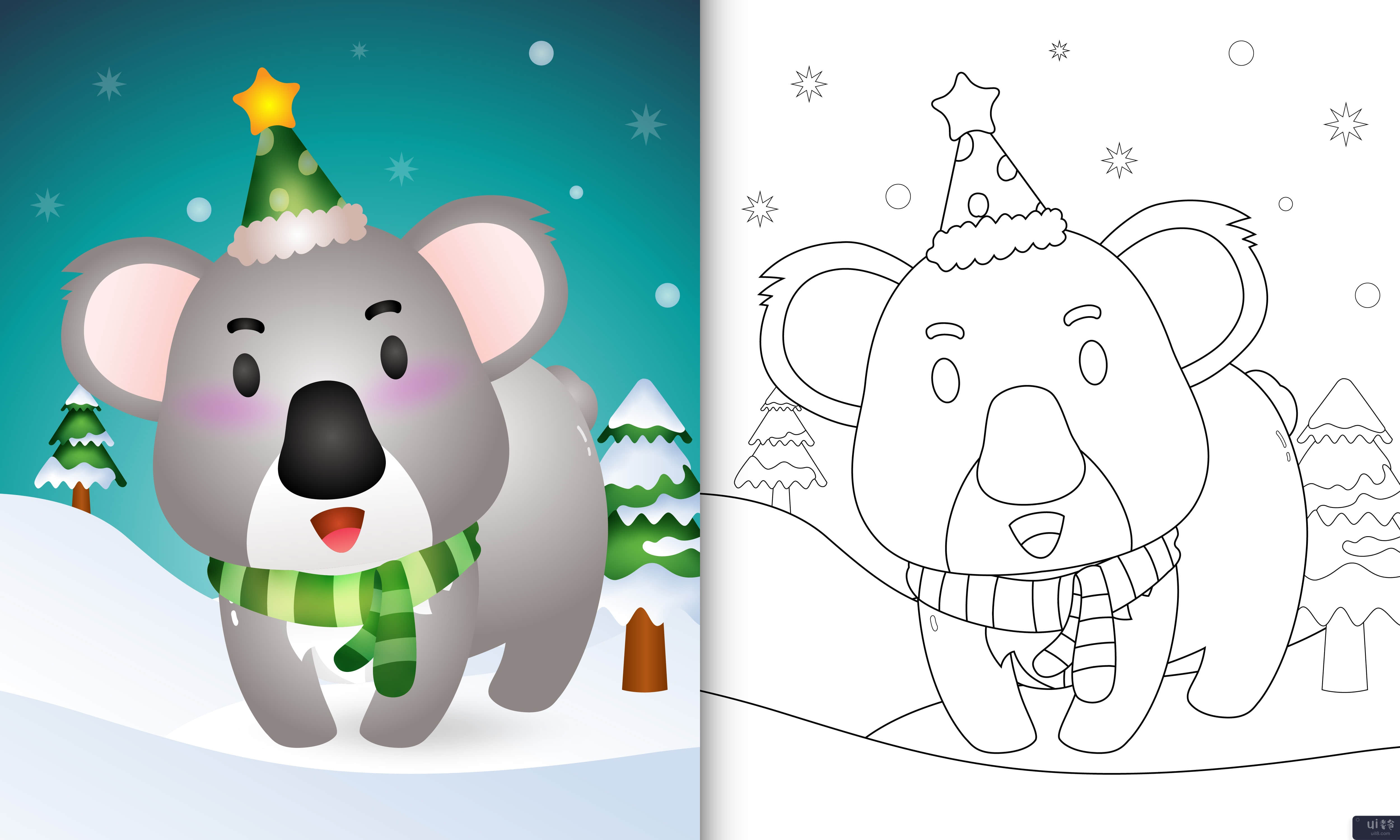 带有可爱考拉圣诞人物系列的着色书(coloring book with a cute koala christmas characters collection)插图2