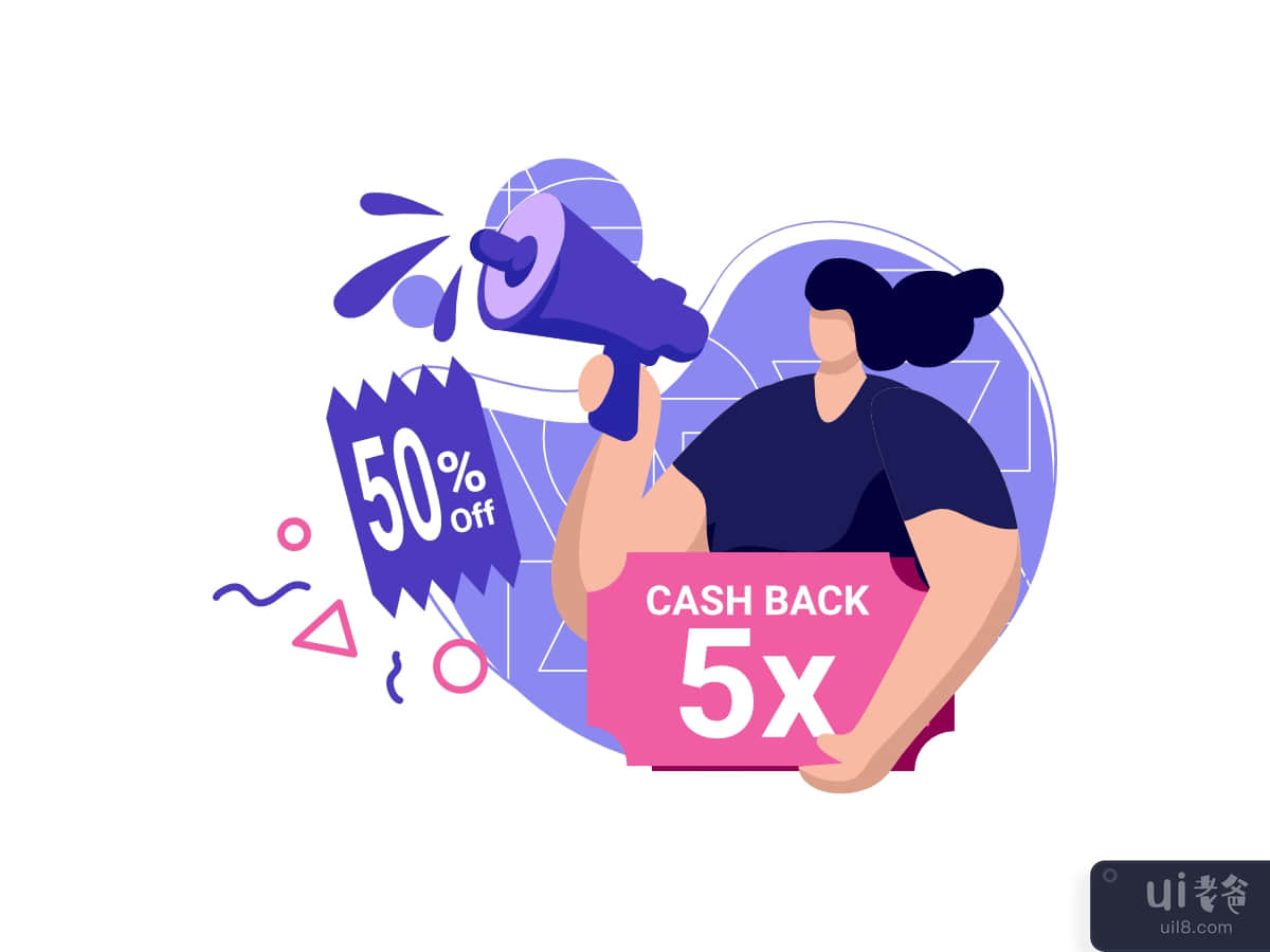 cashback campaign icon flat Illustration for 50% off get vouchers discounts