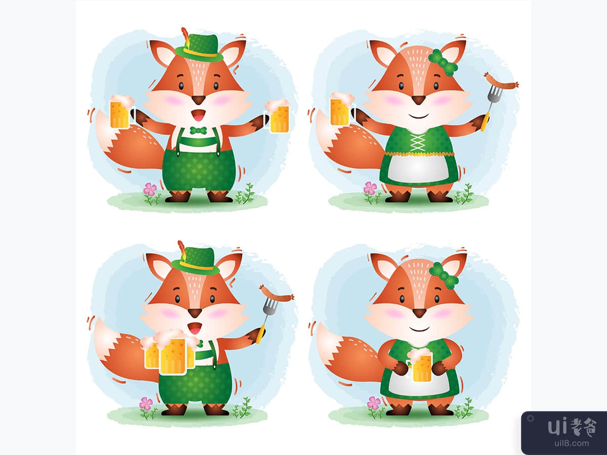 一对可爱的狐狸夫妇，穿着传统的慕尼黑啤酒节礼服(a cute fox couple with traditional oktoberfest dress)插图2